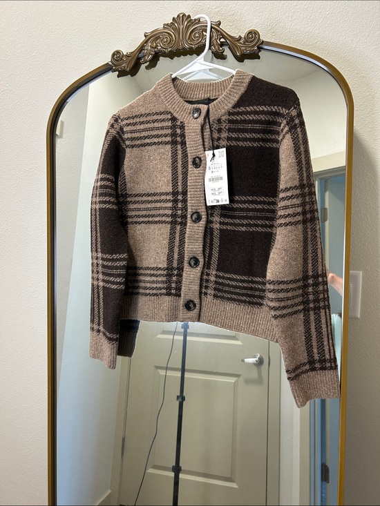 Zara Sweaters - Viral ZARA Plaid Knit Button Cardigan Sweater - Brown & Beige